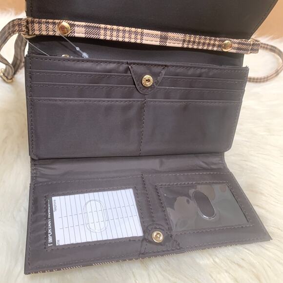 TIME and TRU Brown Plaid Faux Leather Crossbody Clutch Wallet-on-a-String NWT - Picture 9 of 13
